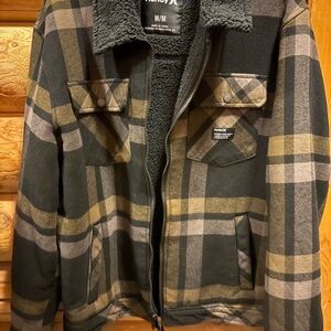 Hurley Black and Brown Checkered Chore Jacket NWOT